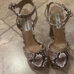 Steve Madden Nude and Black Snake Print Heels